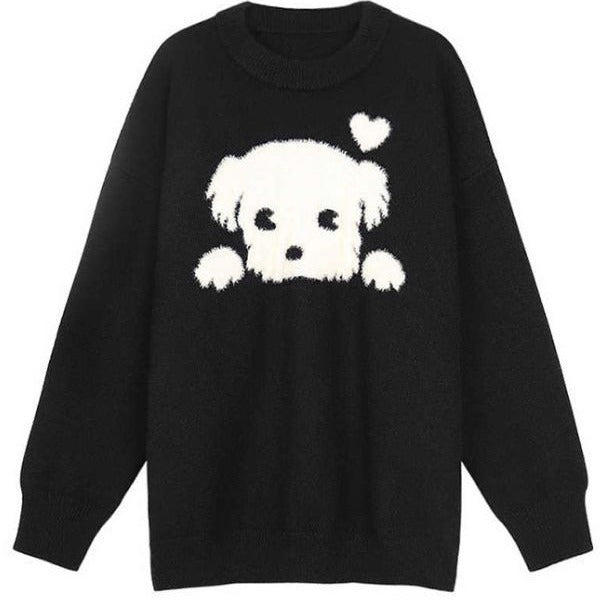 Black Puppy Plus Size Loose Sweater-Women's Outerwear 2023-Zishirts