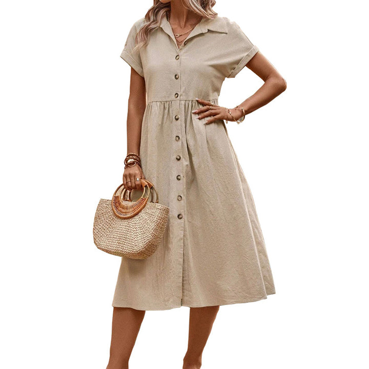 Women's Fashion Casual Dolman Sleeve Button Shirt Dress-Lady Dresses-Zishirts