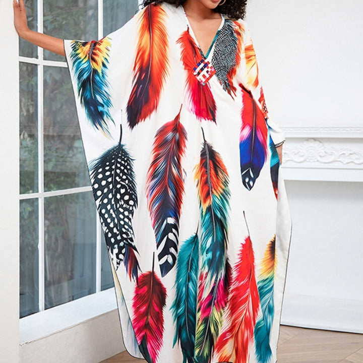 Print Holiday Loose Plus Size Robe Beach Cover-up Dress-Womens 2024 March-Zishirts