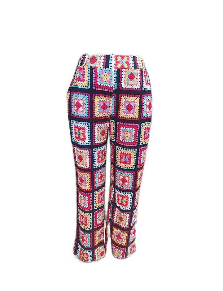 Women's Loose Casual And Comfortable Plaid Color Printed Trousers-Womens 2024 March-Zishirts