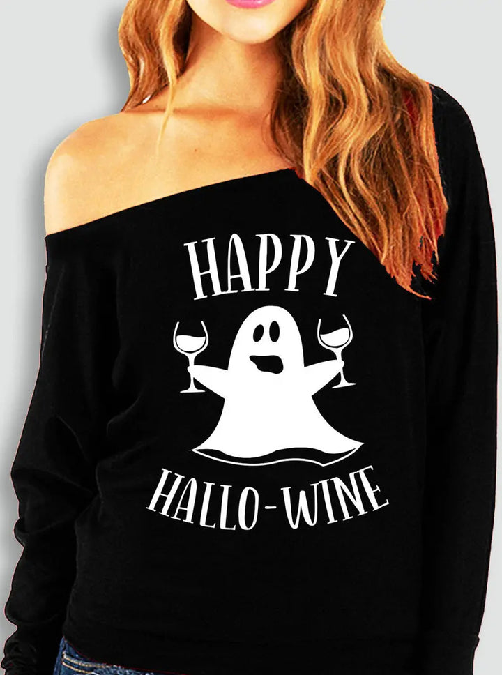 Halloween Printed Off-the-shoulder Off-neck European And American T-shirt-Blouses & Shirts-Zishirts