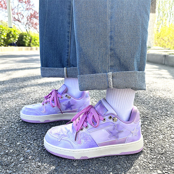 Female Ins Super Hot Low Top Starry Sky Purple Skateboard Shoes-Womens Footwear-Zishirts