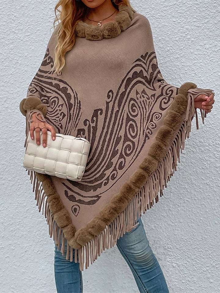 Winter Fur Collar And Fringed Shawl-Scarves & Wraps-Zishirts