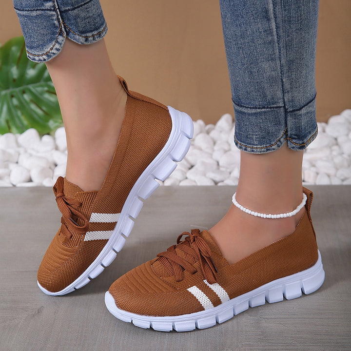 Casual Lace-up Mesh Shoes Preppy Flats Walking Running Sports Shoes Sneakers For Women-Womens Footwear-Zishirts