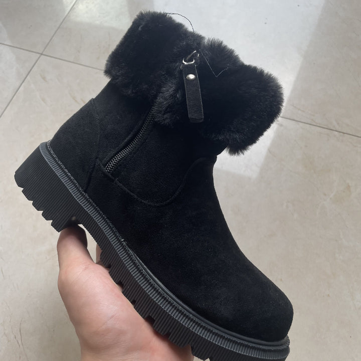 Warm Plush Boots Winter Fashion Side-Zipper Snow Boot For Women Outdoor Thickened Low-heelded Shoes-Womens Footwear-Zishirts