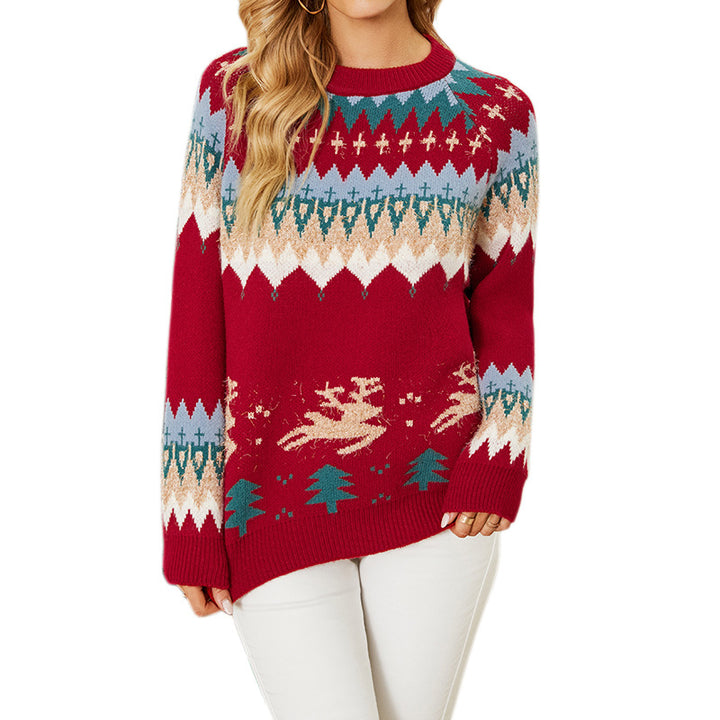 Christmas Color Matching Deer Sweater For Women-Sweaters-Zishirts