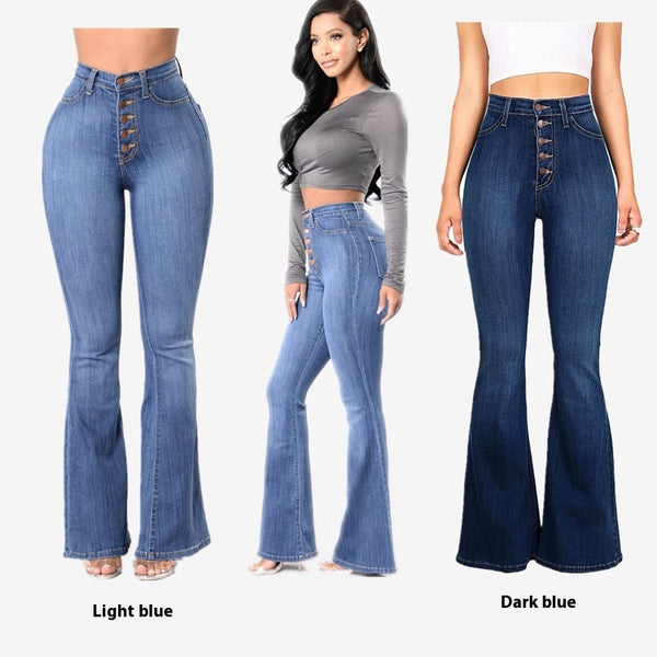 Popular Slim Fit High Waist Package Hip Denim Bell-bottom Pants-Woman Jeans-Zishirts