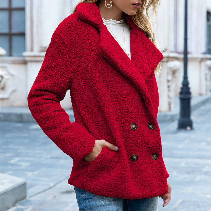 Button Lapel Jacket Winter Loose Fluffy Cardigan Sweater Coat Women-Jackets-Zishirts