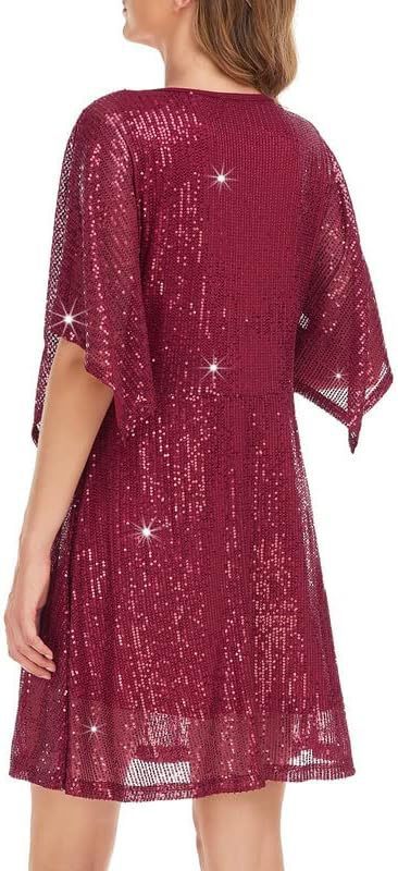 Women's Sequined Loose Slit Sleeve Casual Dress-Lady Dresses-Zishirts