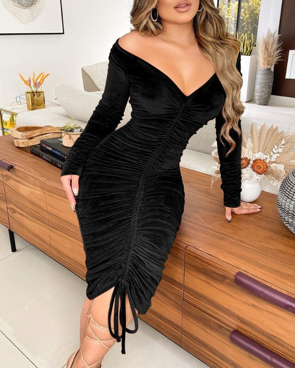 Solid Color High Waist Mid-length Dress-Lady Dresses-Zishirts