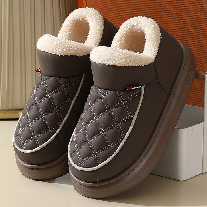 Winter Plush Cotton Shoes Warm Thick-bottom Waterproof Home Slippers All-match Indoor Outdoor Garden Shoes For Women-Womens Footwear-Zishirts