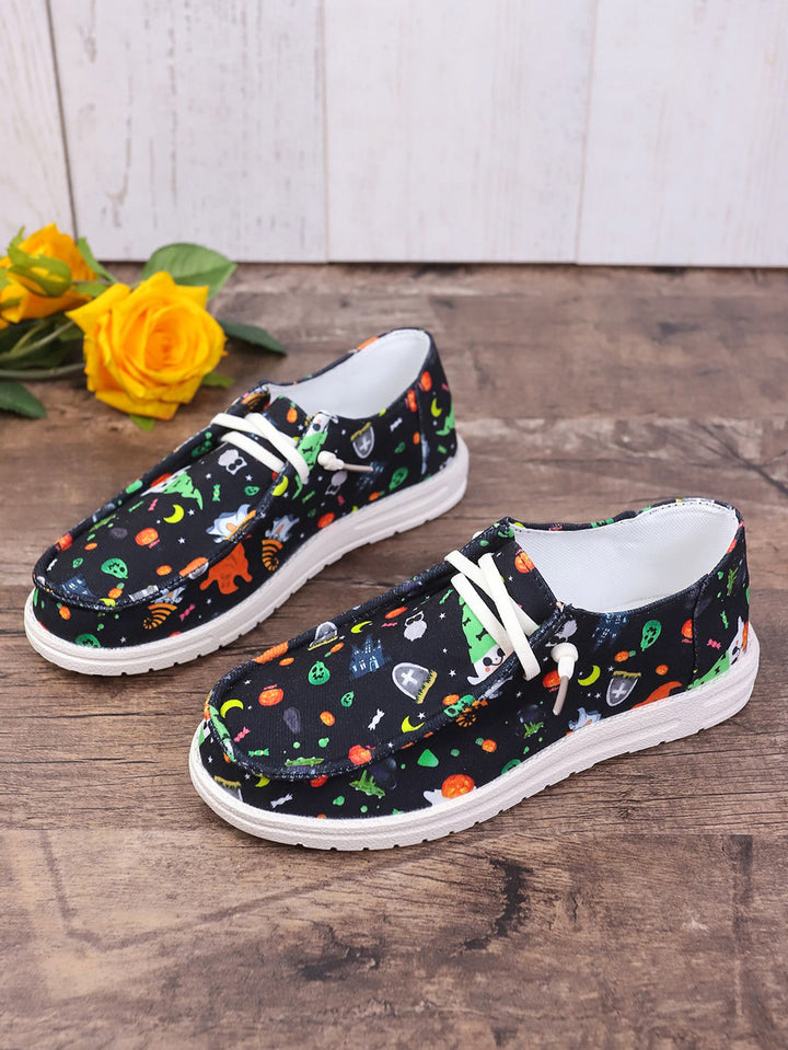 Halloween Pumpkin Print Ghost European And American Flat Canvas Casual Shoes-Womens Footwear-Zishirts