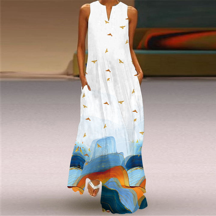 Women's Multi-color Long Sleeveless Dress-Lady Dresses-Zishirts