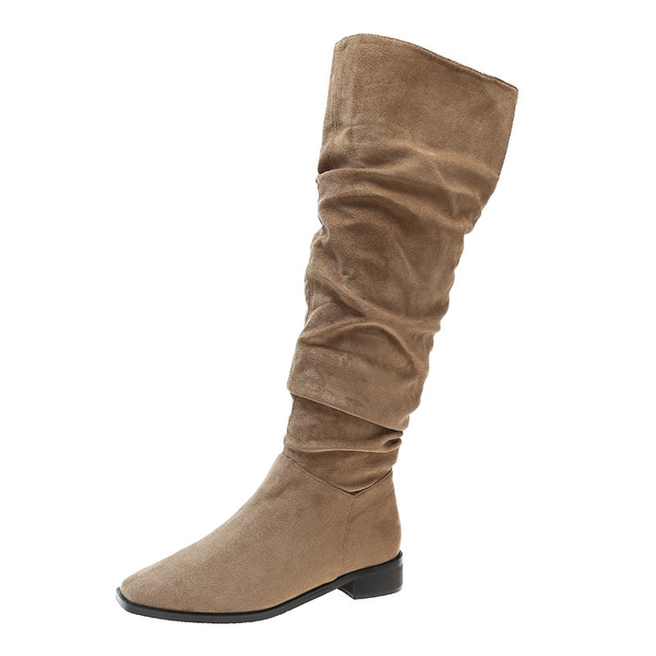 Female Vintage Suede Chunky Heel Square Toe Knight Boots-Womens Footwear-Zishirts