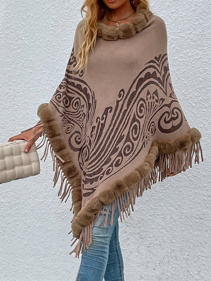 Winter Fur Collar And Fringed Shawl-Scarves & Wraps-Zishirts