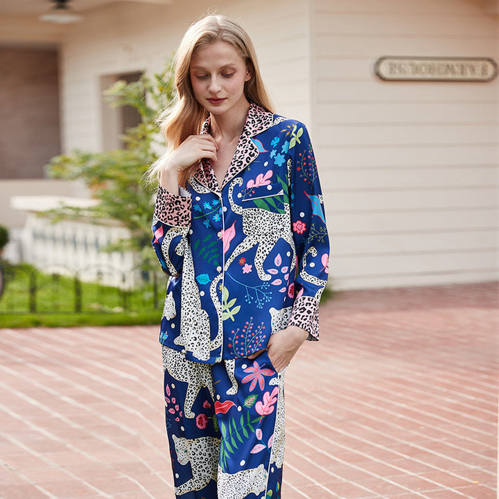 High-grade Ice Silk Long Sleeve Pajamas Homewear Suit-Suits & Sets-Zishirts