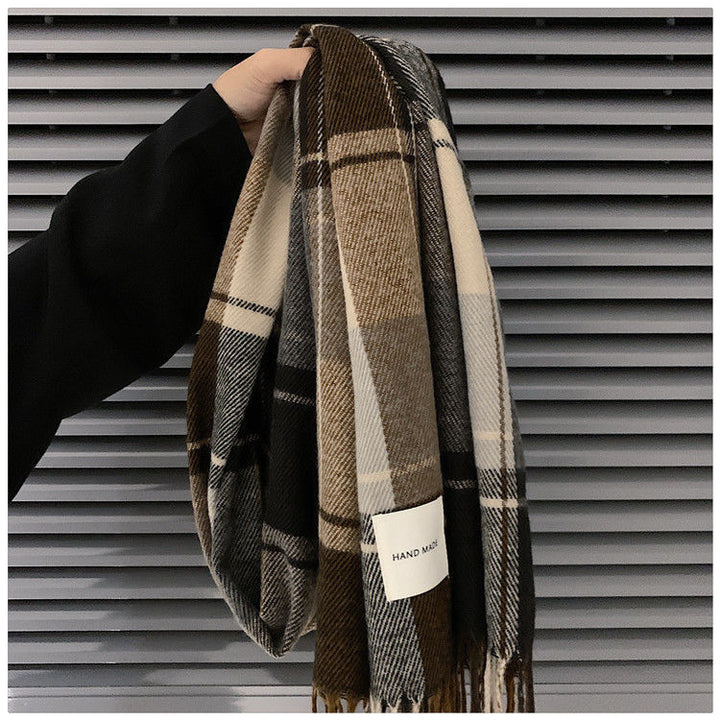 Men's Fashionable And Versatile Plaid Faux Cashmere Scarf-Scarves & Wraps-Zishirts