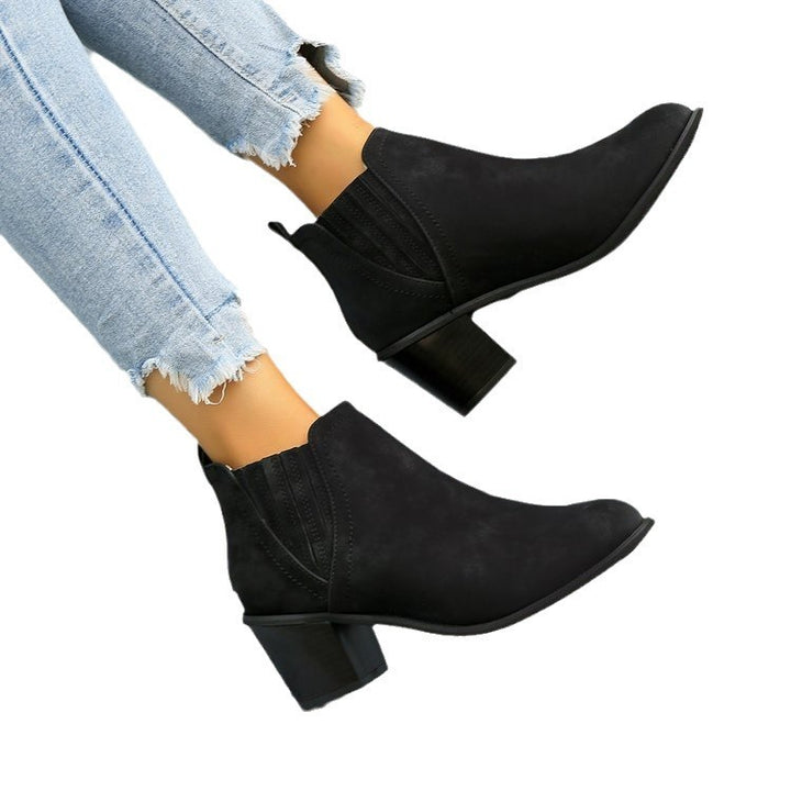 European And American Plus Size Pointed Chunky Heel Martin Boots Women-Womens Footwear-Zishirts