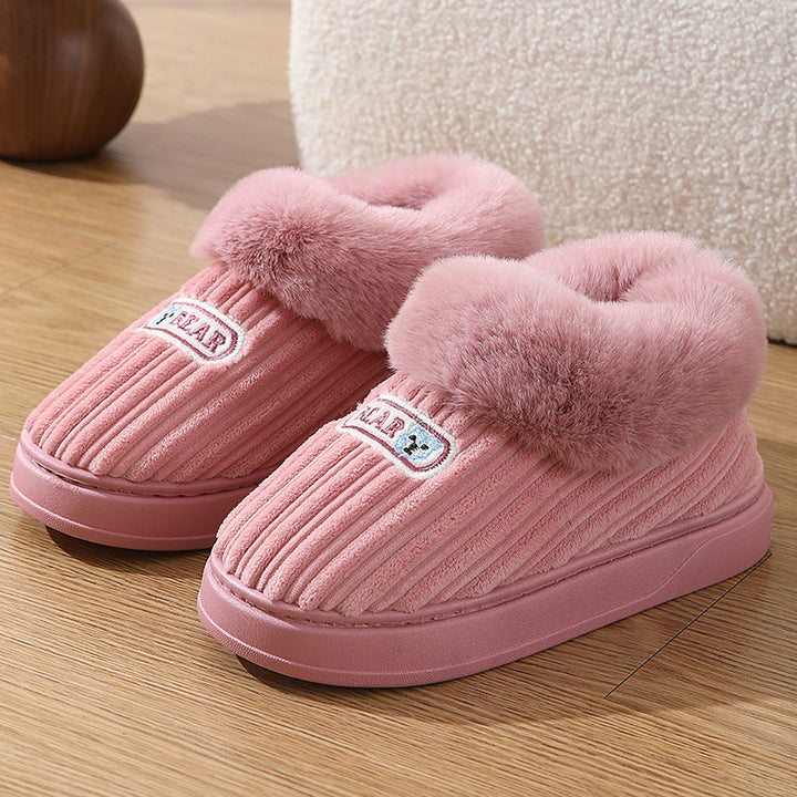 Winter Warm House Slippers Woman Plush Covered Heel Cotton Shoes Indoor And Outdoor Thick-soled Non-slip Fluffy Slippers For Men-Womens Footwear-Zishirts