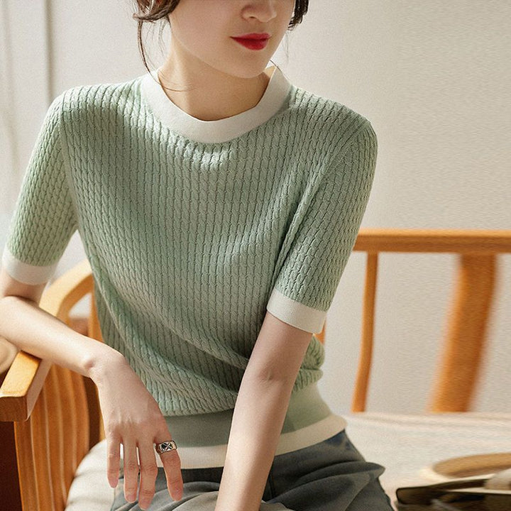 Korean Style Contrast Color And Versatile Retro Loose T-shirt Top-Blouses & Shirts-Zishirts