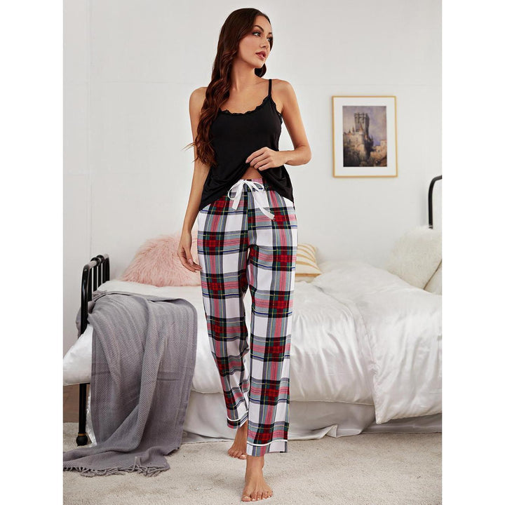 European And American Home Wear Suit Suspender Plaid Pants Pajamas-Women's Outerwear 2023-Zishirts