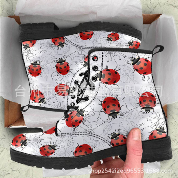 Digital Printing Women's High-top Motorcycle Boots LADYBIRD-Womens Footwear-Zishirts