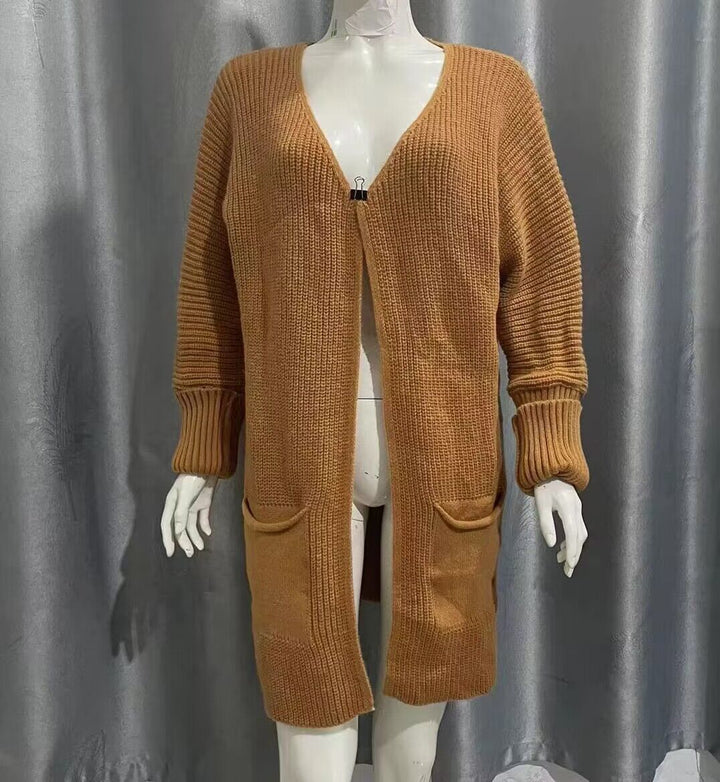 New Solid Color Loose Knitted Sweater Mid-length Coat-Women's Outerwear 2023-Zishirts