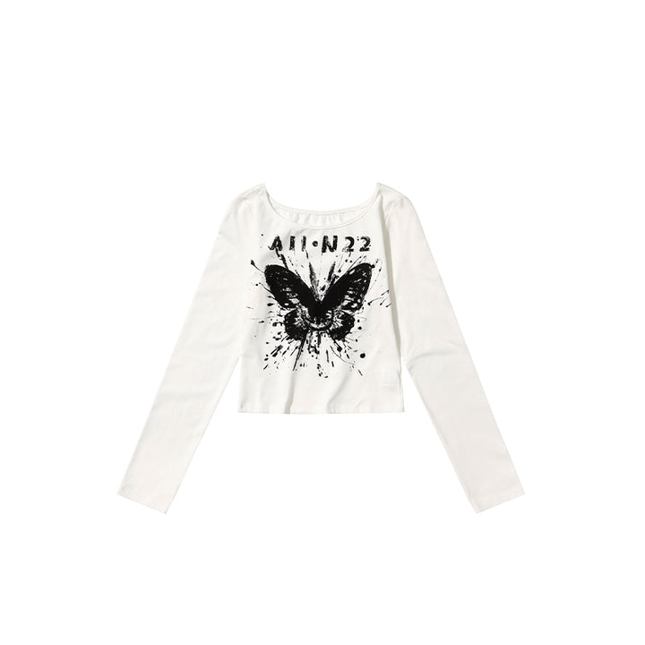 White Butterfly Printed Long Sleeves-Women's Outerwear 2023-Zishirts