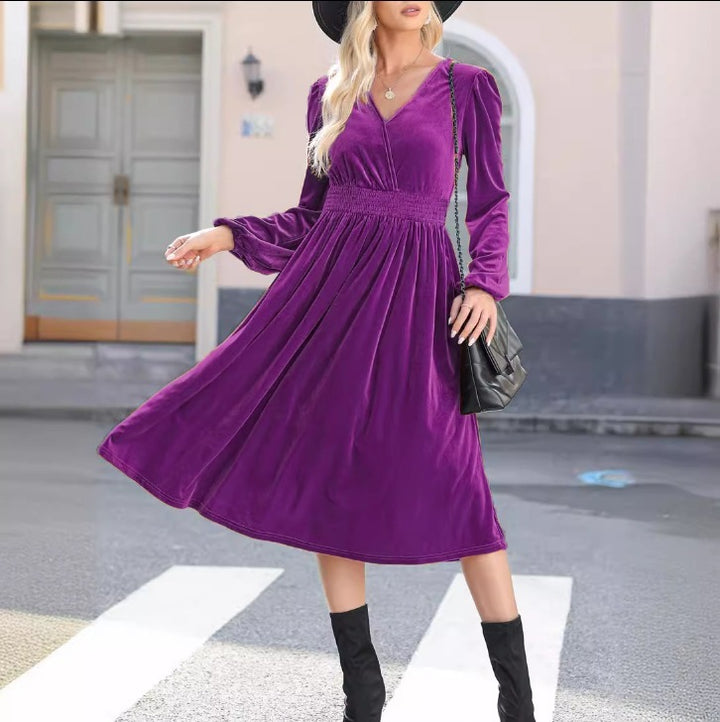 Solid Color Long Sleeve Dress For Women-Lady Dresses-Zishirts