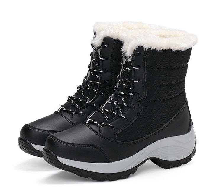 Snow Boots Female High To Help Waterproof Ladies Cotton Shoes Boots Plus Velvet Shoes-Womens Footwear-Zishirts