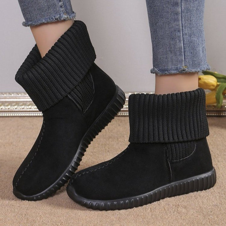 Flat Ankle Boots With Reversible Knitted Design Winter Fashion Comfortable Snow Boot For Women Shoes-Womens Footwear-Zishirts