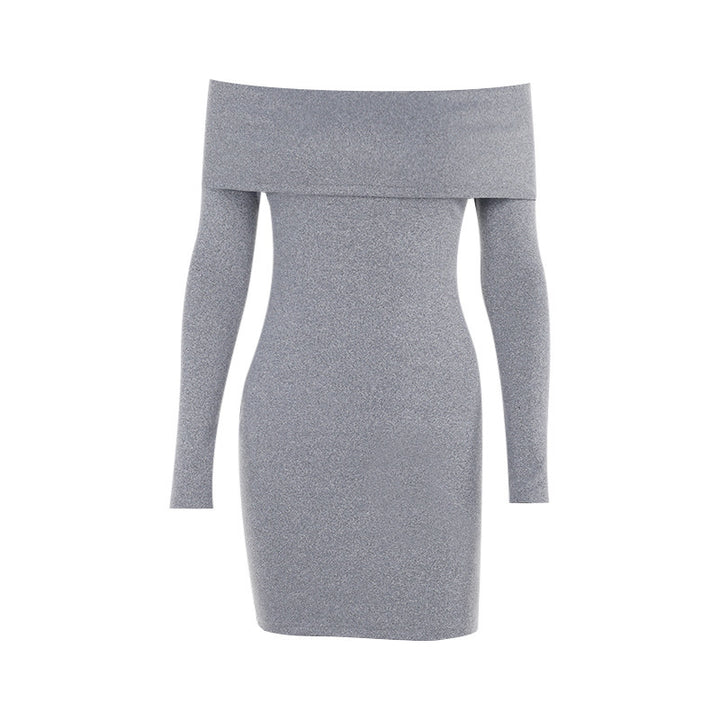 Slim-fit Off-shoulder Knitted Long-sleeved Dress-Lady Dresses-Zishirts