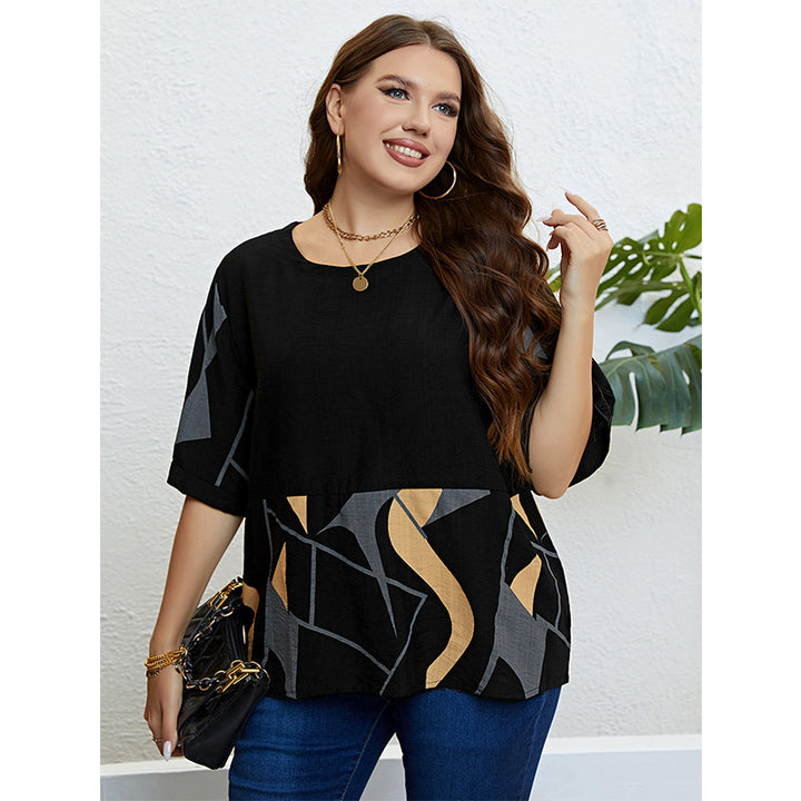 European And American Round Neck Art Printed Top Loose Casual-Women's Outerwear 2023-Zishirts