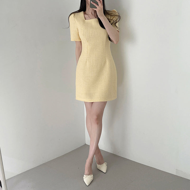 Classic Style Square Collar Short Sleeve Waist Slimming Square Collar Dress Women-Lady Dresses-Zishirts