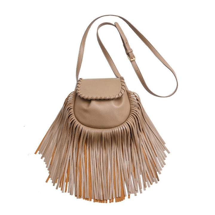 Fashion Trend Retro Tassel Shoulder Cross Body Bucket Bag-Women's Bags-Zishirts