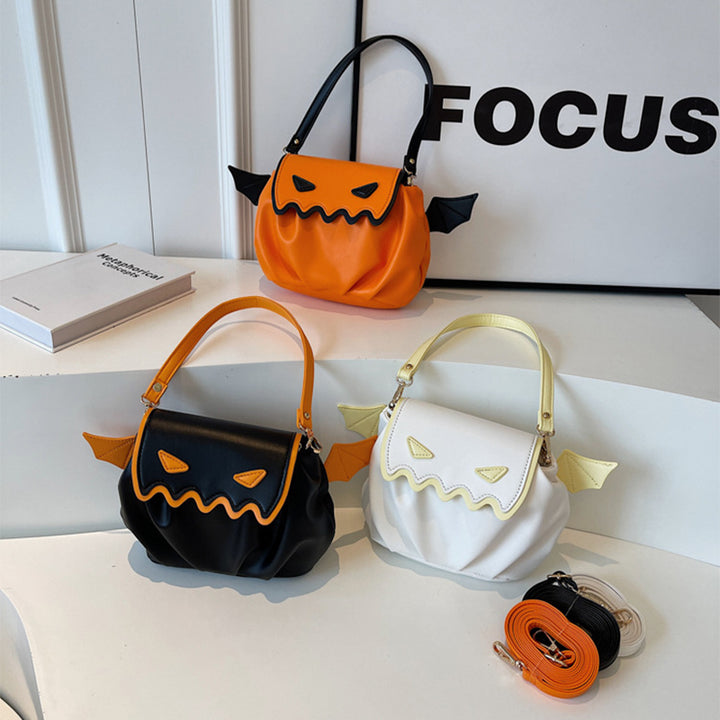 Funny Crossbody Bag Halloween Pumpkin Cartoon Shoulder Bags With Small Wings Personalized Creative Female Handbag-Women's Bags-Zishirts