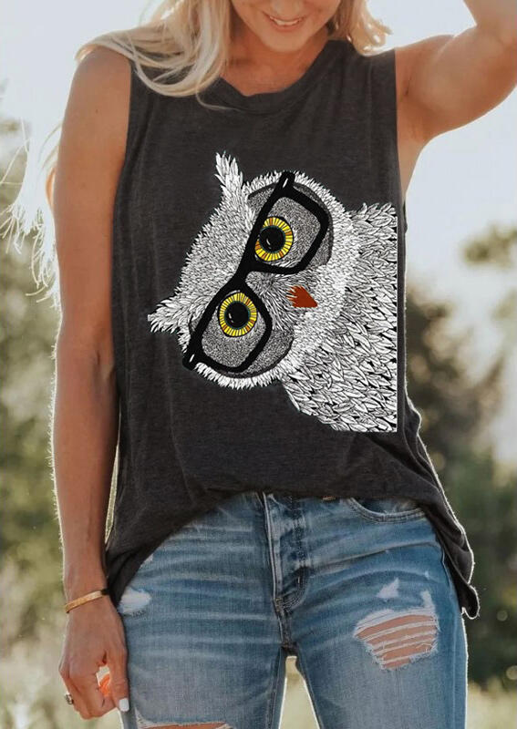 Owl Glasses Sleeveless Tank Top-Blouses & Shirts-Zishirts