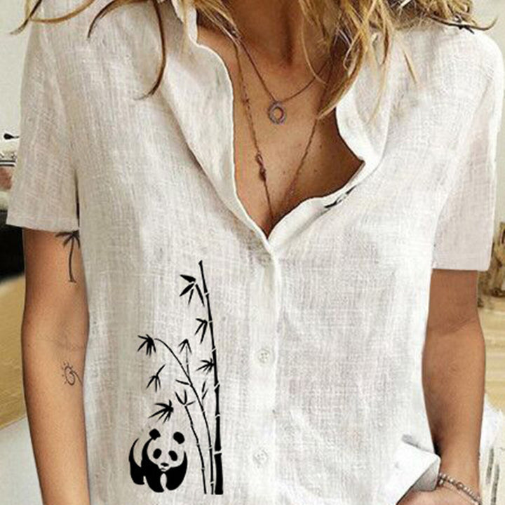 Women's Printed Linen Shirt Short Sleeve-Women's Outerwear 2023-Zishirts