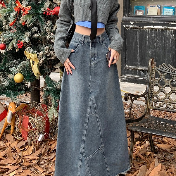 High-waisted Skinny Denim Skirt Girl-Women's Outerwear 2023-Zishirts