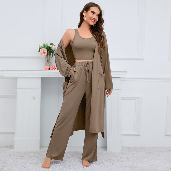 Women's Fashion Camisole Coat Wide Leg Pants Suit-Suits & Sets-Zishirts