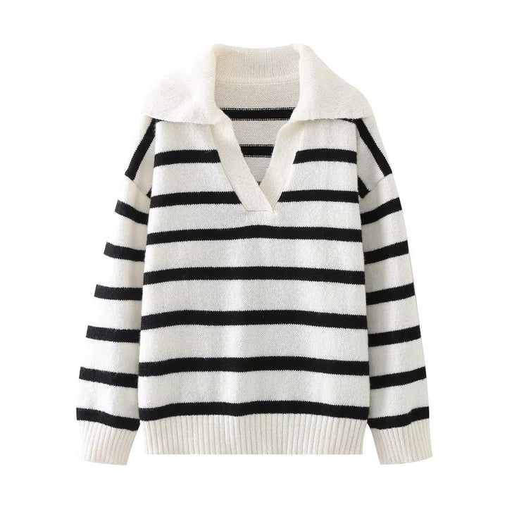 Autumn And Winter New Women's Clothing Loose Temperament Idle Style Striped Knitted Sweater-Women's Outerwear 2023-Zishirts