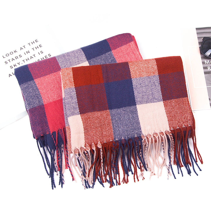 Autumn And Winter Cashmere-like Red Plaid Double-sided Color Plaid Tassel Scarf-Scarves & Wraps-Zishirts