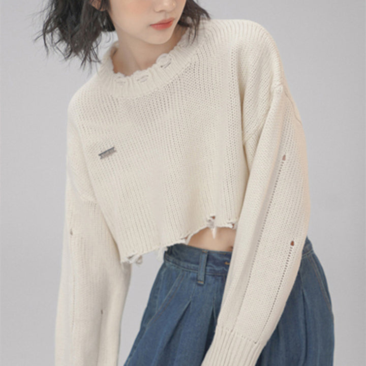 Broken Short Sweater Women Loose Slouchy-Sweaters-Zishirts