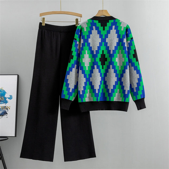 Women's Knitted Cardigan Casual Fashion Sports Wide-leg Pants Suit-Suits & Sets-Zishirts