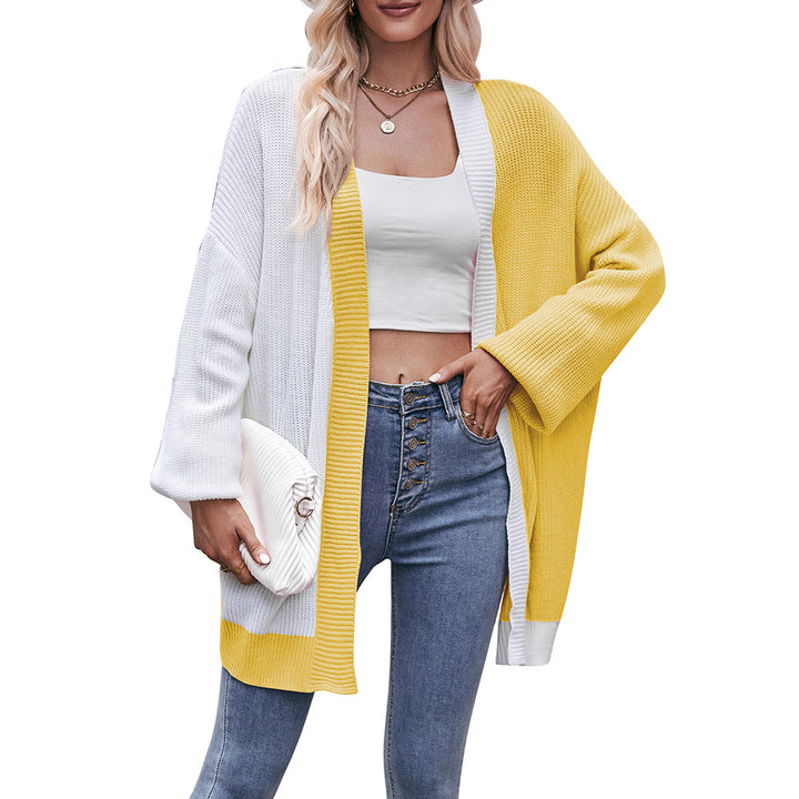 Contrast Color Loose Shawl Mid-length Sweater Cardigan-Sweaters-Zishirts