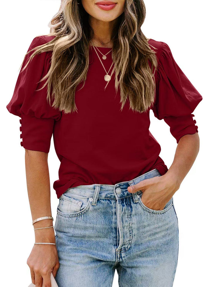 Pullover Short Sleeve Round Neck Regular Women's-Blouses & Shirts-Zishirts