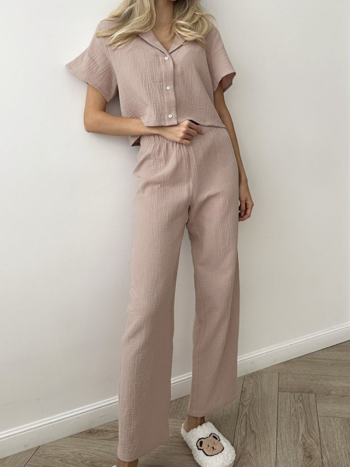 Women's Fashion Casual V-neck Short Sleeve Trousers Suit-Suits & Sets-Zishirts