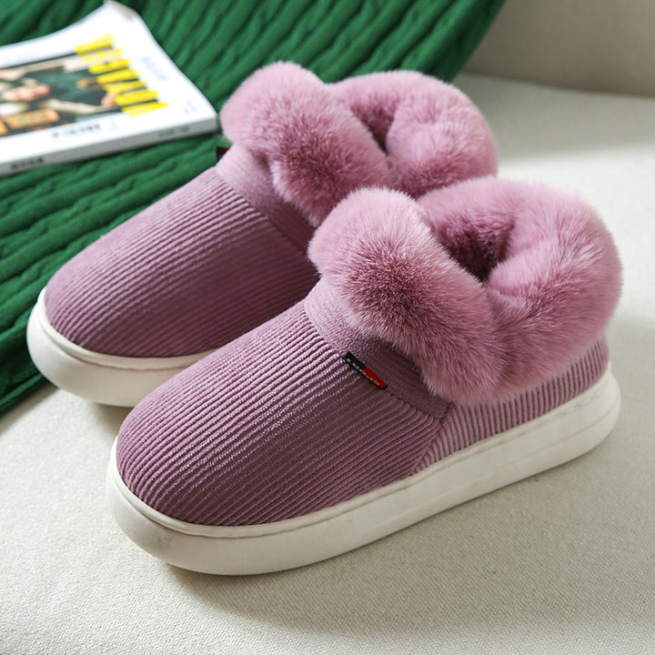 Winter Plush Cotton Shoes For Men And Women Cozy Fluffy Corduroy House Slippers Warm Slip On Fleece House Shoes-Womens Footwear-Zishirts