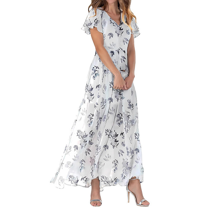 Women's Short Sleeve Printed Chiffon Dress-Lady Dresses-Zishirts