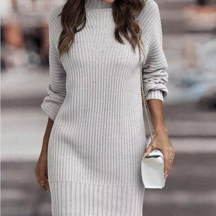 Turtleneck Sweater Women's Long Sleeve Knitwear Dress Women's Clothing-Lady Dresses-Zishirts